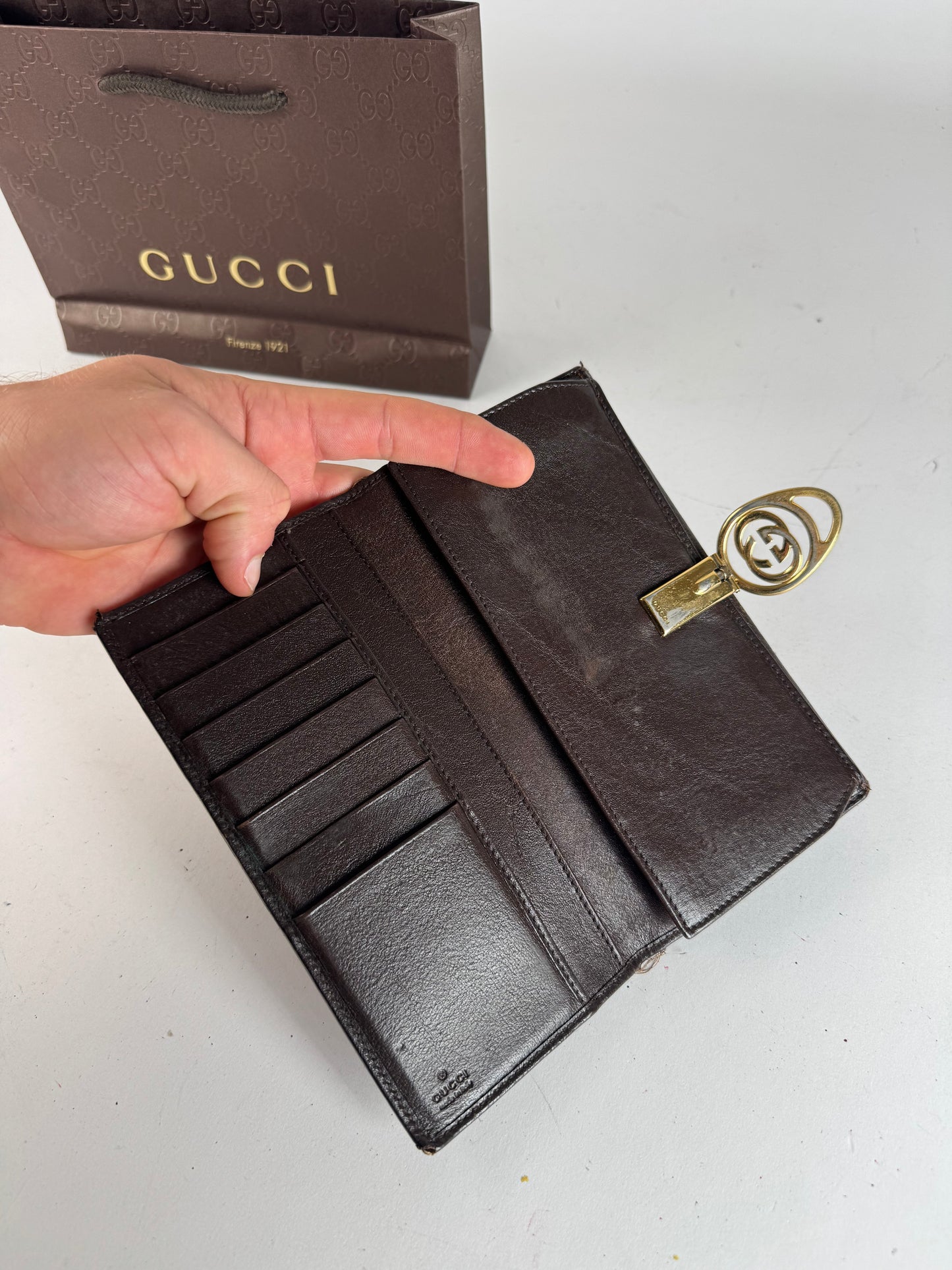 Vintage Gucci GG Monogram Leather Wallet Beige Brown