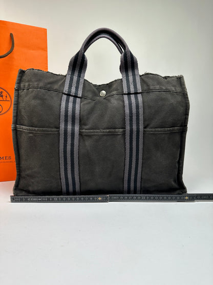Vintage Hermès Canvas Tote Black Grey Silver