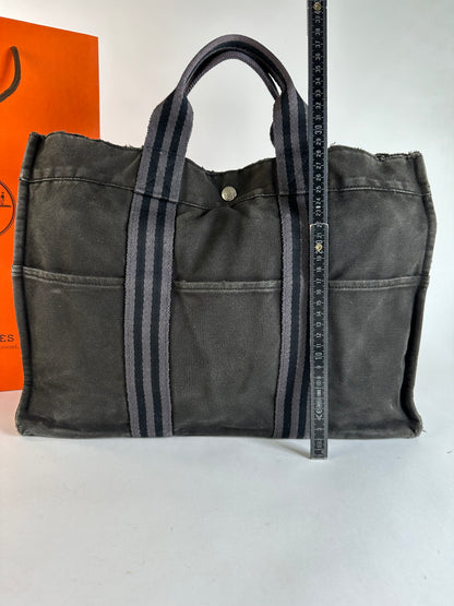 Vintage Hermès Canvas Tote Black Grey Silver