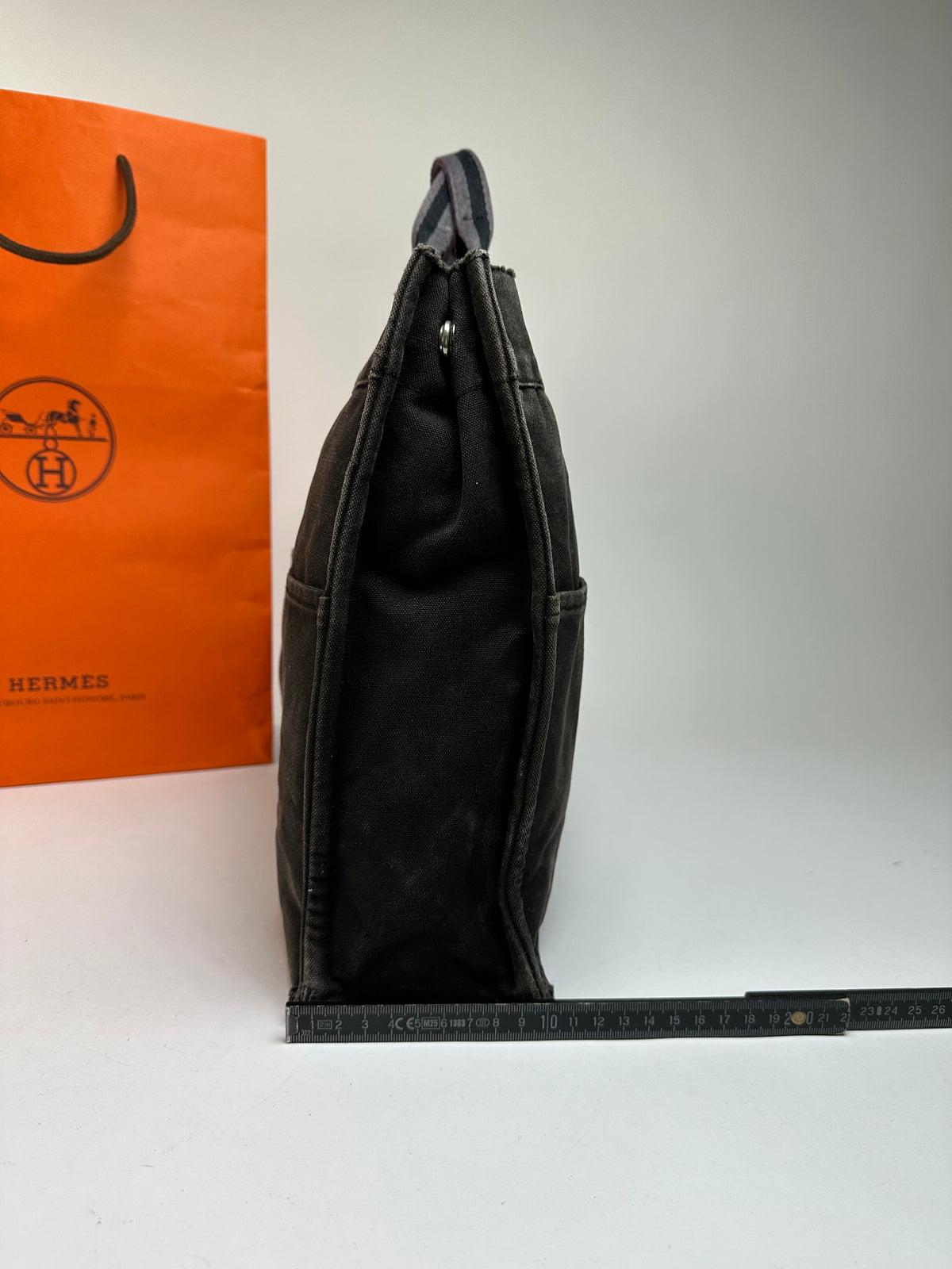 Vintage Hermès Canvas Tote Black Grey Silver
