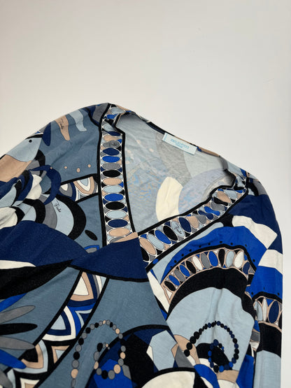 Vintage Emilio Pucci Abstract V Neck Viscose Sweater Blue 38/M