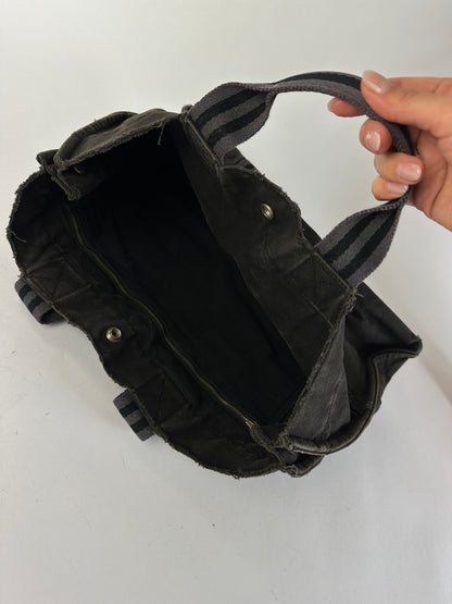 Vintage Hermès Canvas Tote Black Grey Silver