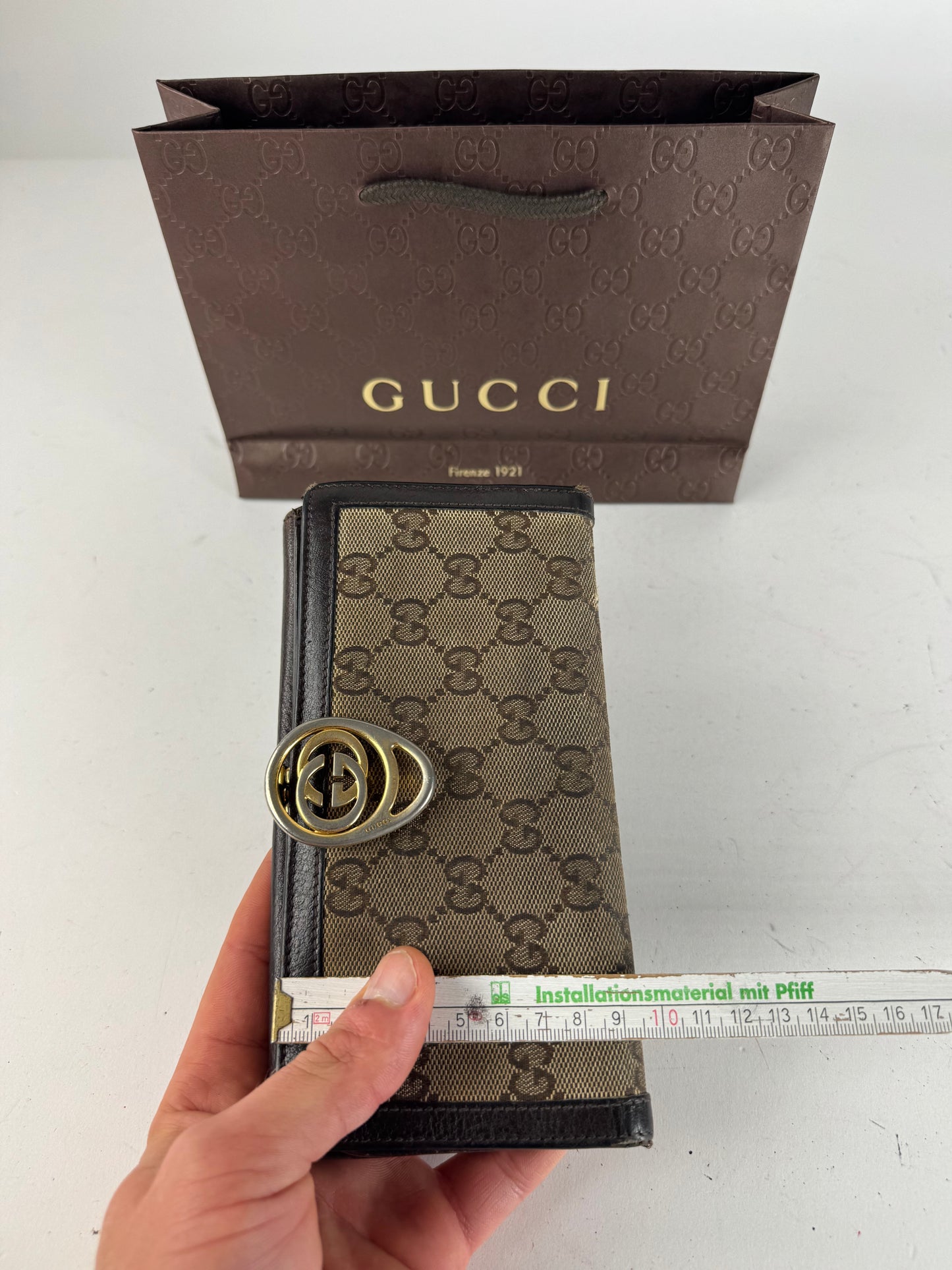 Vintage Gucci GG Monogram Leather Wallet Beige Brown
