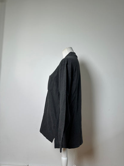 Vintage Burberry Men's Cotton Long Sleeve Polo Shirt Charcoal Grey M