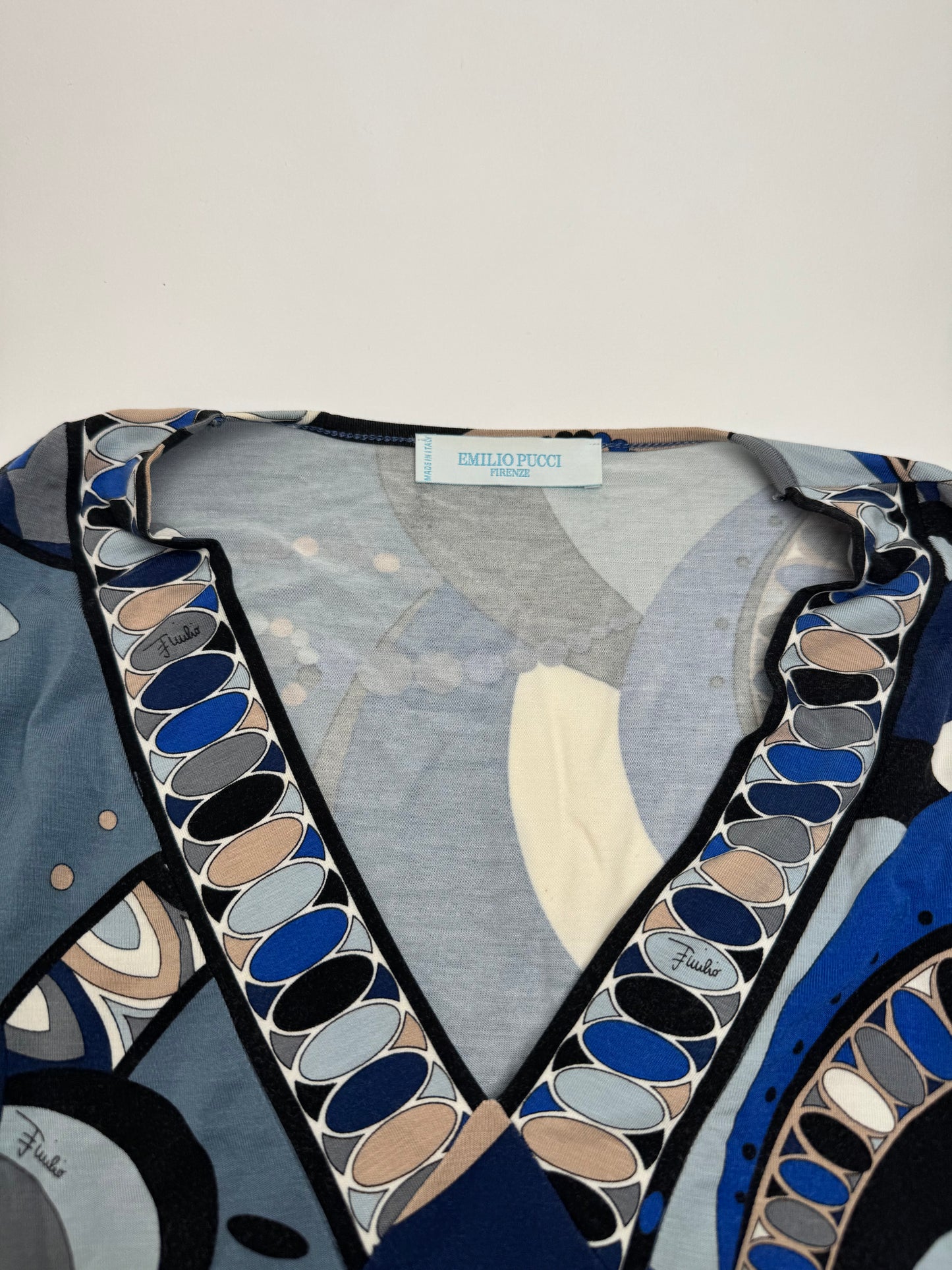 Vintage Emilio Pucci Abstract V Neck Viscose Sweater Blue 38/M