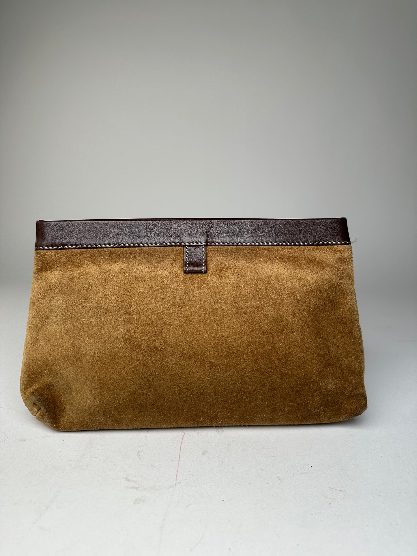 Vintage Loewe Madrid Suede Leather Anagram Clutch Camel Brown