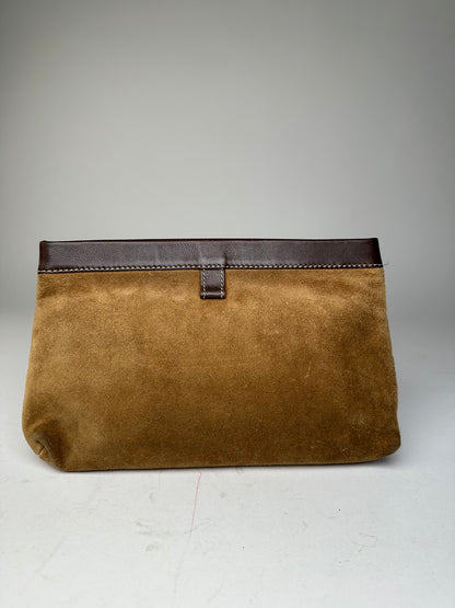 Vintage Loewe Madrid Suede Leather Anagram Clutch Camel Brown