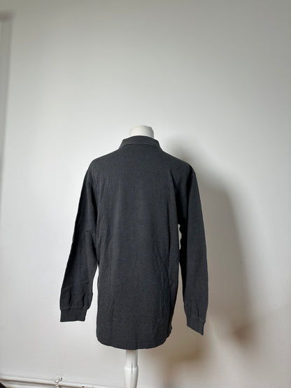 Vintage Burberry Men's Cotton Long Sleeve Polo Shirt Charcoal Grey M
