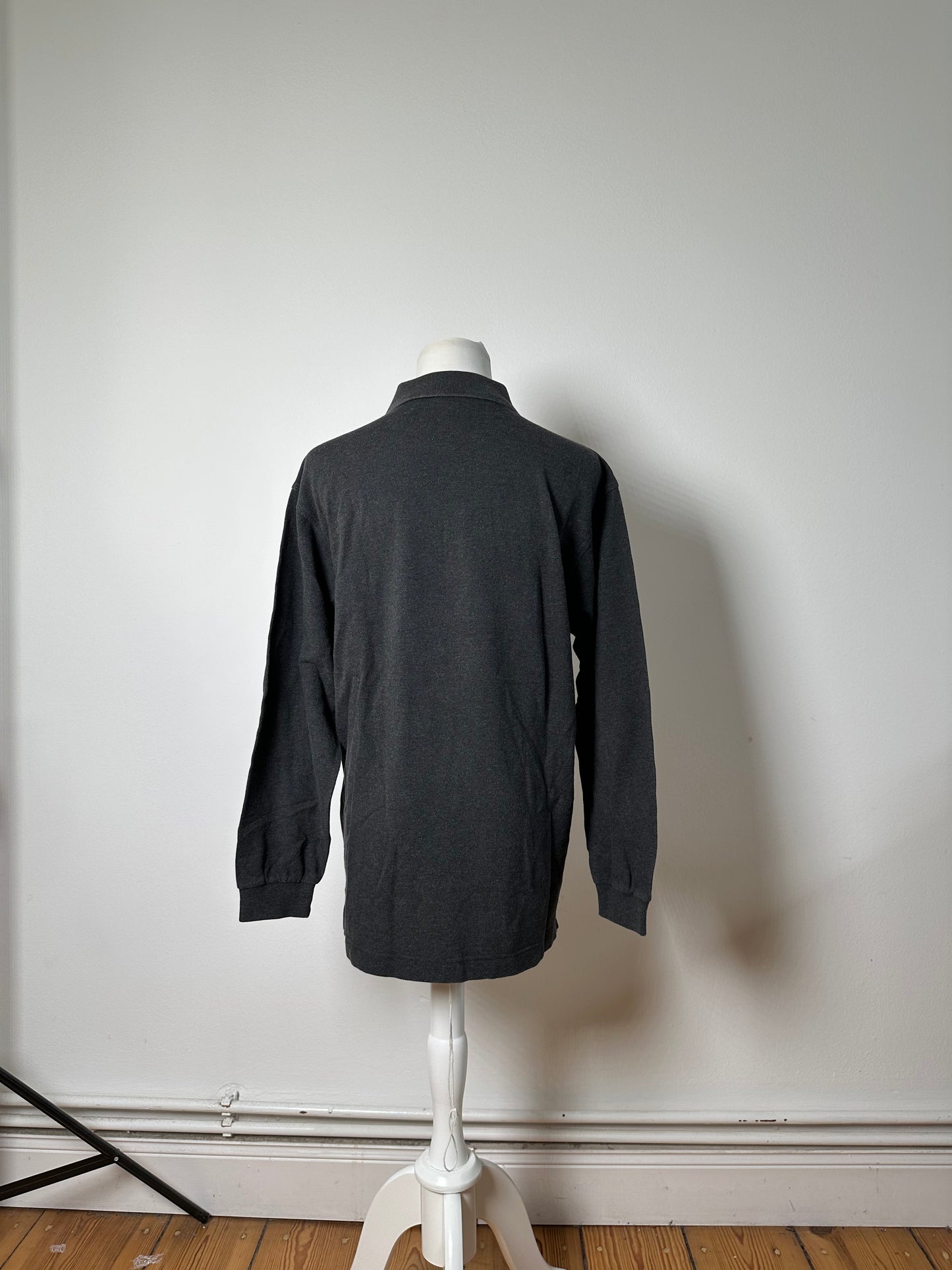 Vintage Burberry Men's Cotton Long Sleeve Polo Shirt Charcoal Grey M