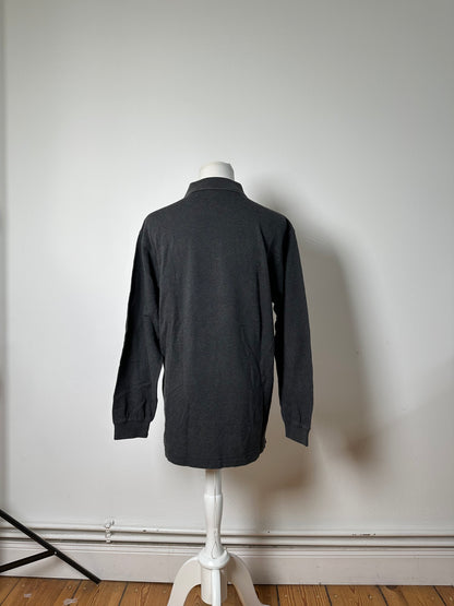 Vintage Burberry Men's Cotton Long Sleeve Polo Shirt Charcoal Grey M