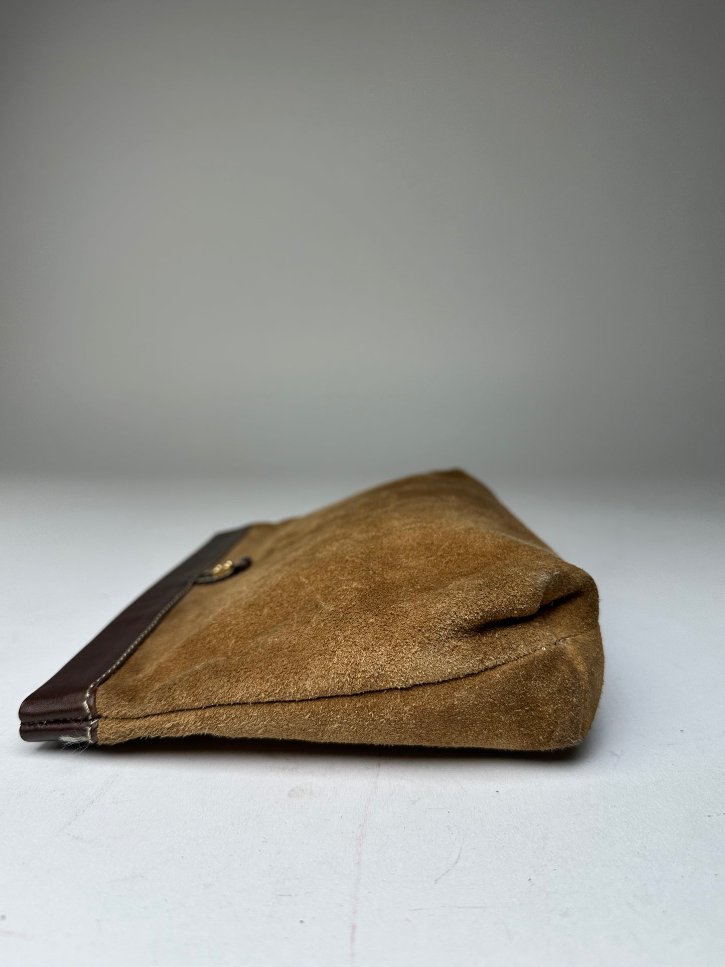 Vintage Loewe Madrid Suede Leather Anagram Clutch Camel Brown