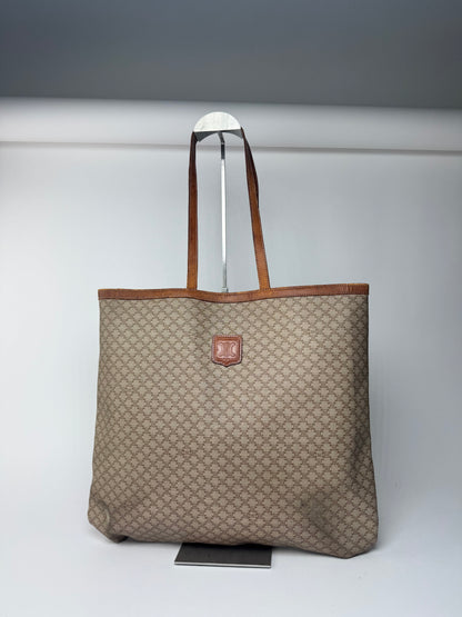Grand sac vintage en cuir monogramme Céline Triomphe beige marron