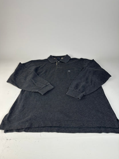 Vintage Burberry Men's Cotton Long Sleeve Polo Shirt Charcoal Grey M