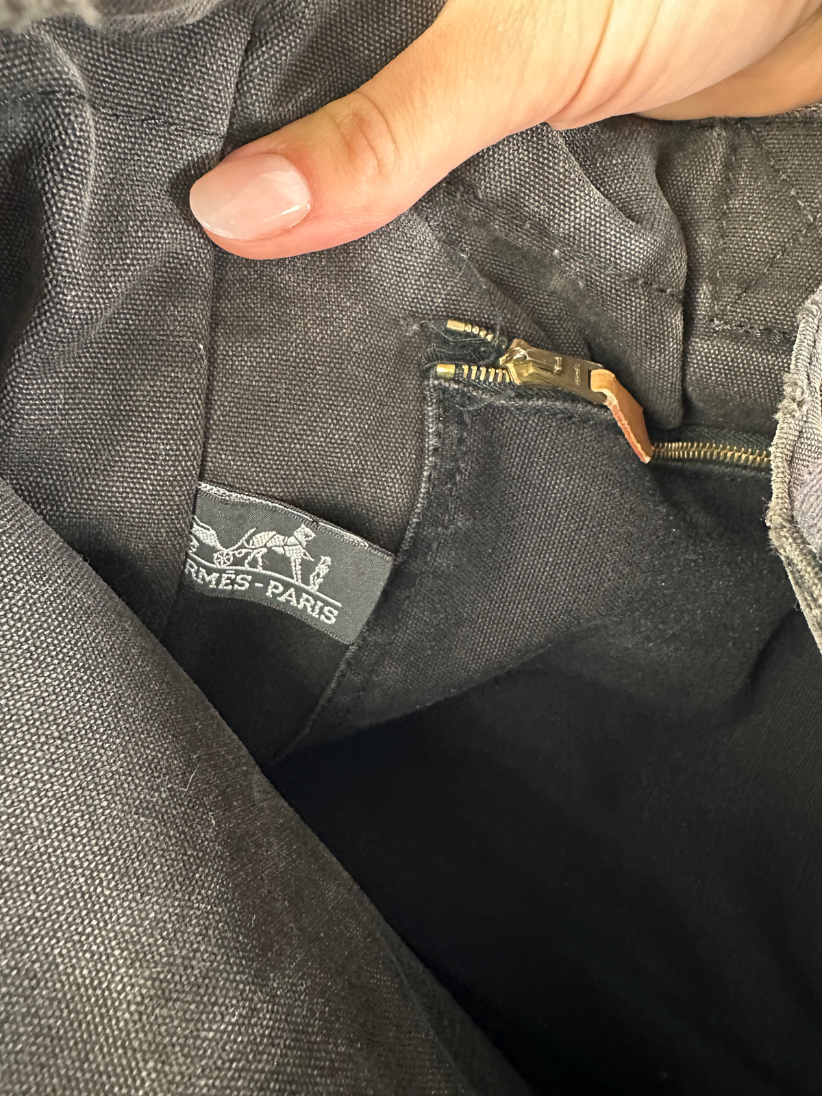 Vintage Hermès Canvas Tote Black Grey Silver
