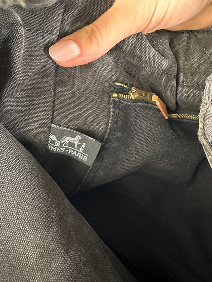 Vintage Hermès Canvas Tote Black Grey Silver