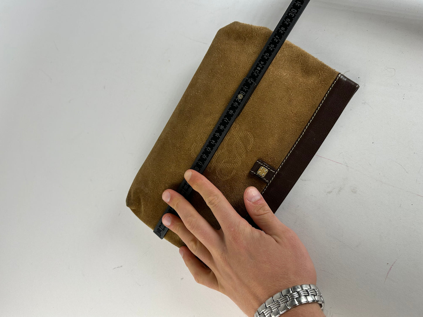 Vintage Loewe Madrid Suede Leather Anagram Clutch Camel Brown