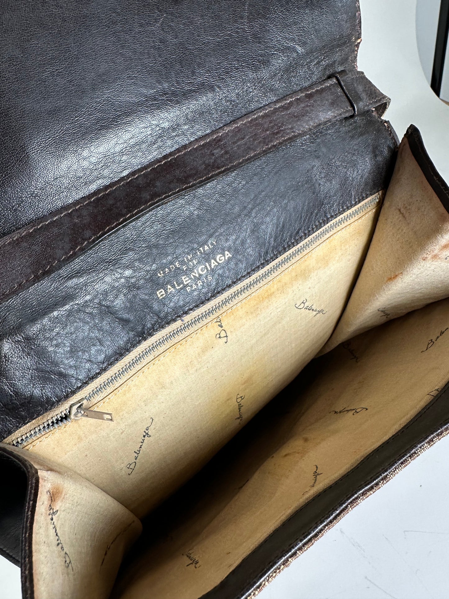 Vintage Balenciaga BB Monogram Canvas Tote Tan Brown