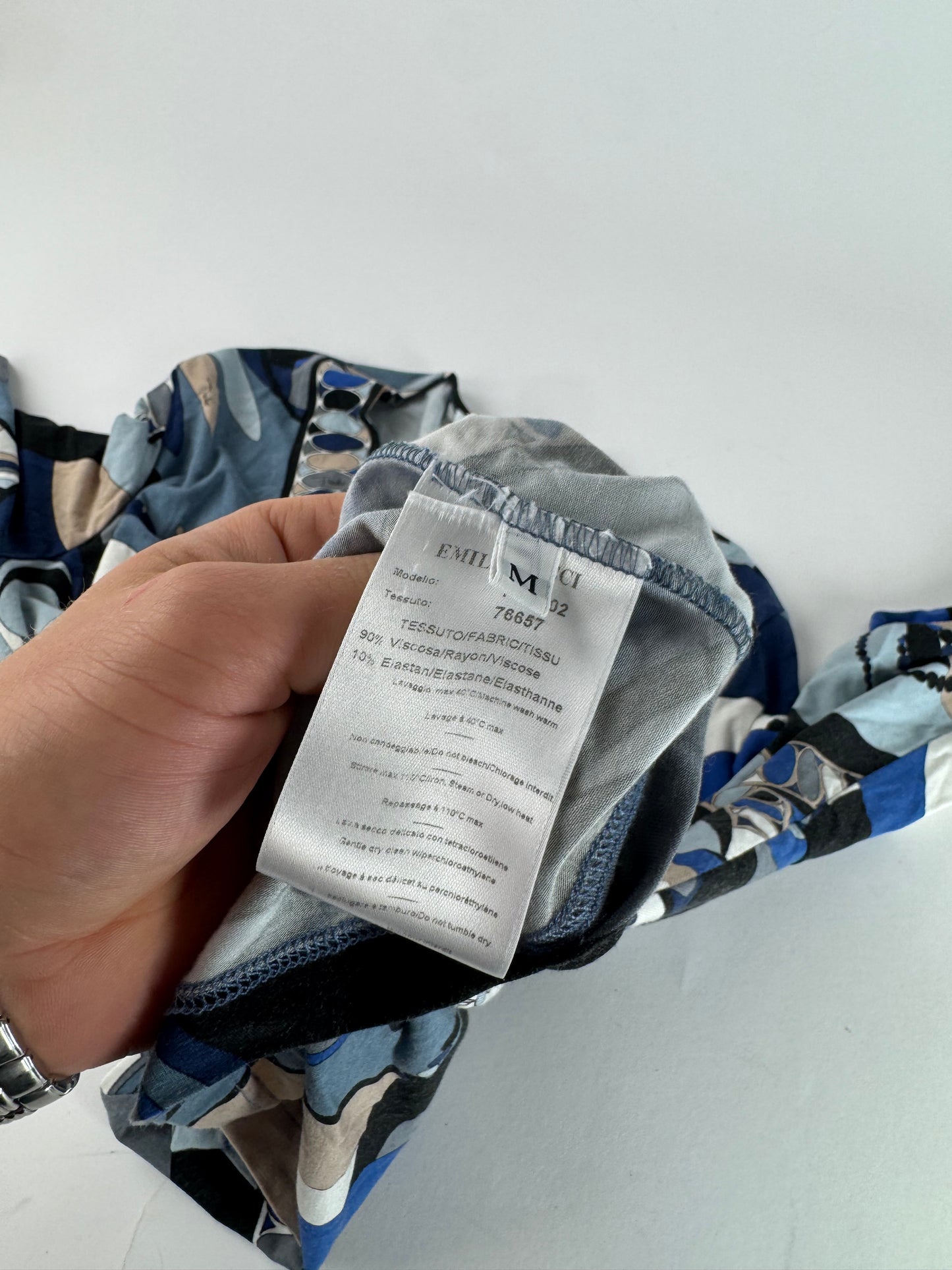 Vintage Emilio Pucci Abstract V Neck Viscose Sweater Blue 38/M