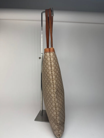 Grand sac vintage en cuir monogramme Céline Triomphe beige marron