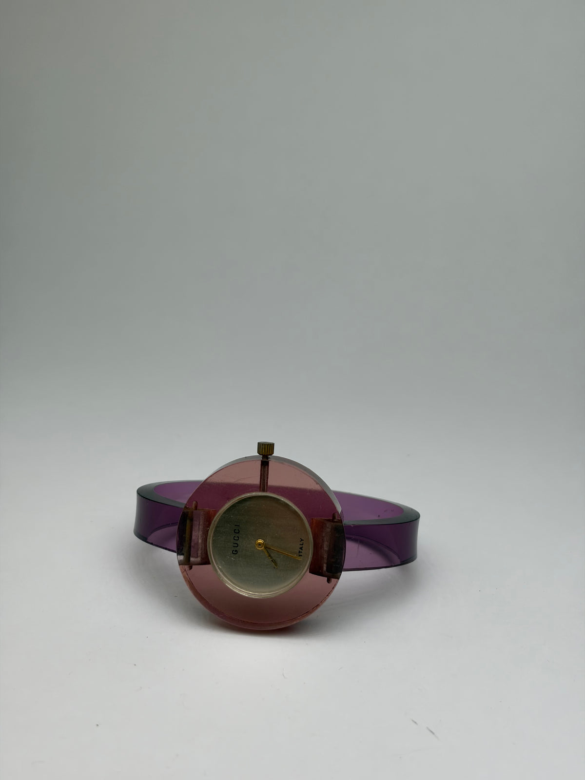 Vintage Gucci Plastic Bangle Watch c. Late 1970s Pink Purple