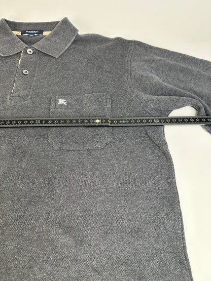 Vintage Burberry Men's Cotton Long Sleeve Polo Shirt Charcoal Grey M