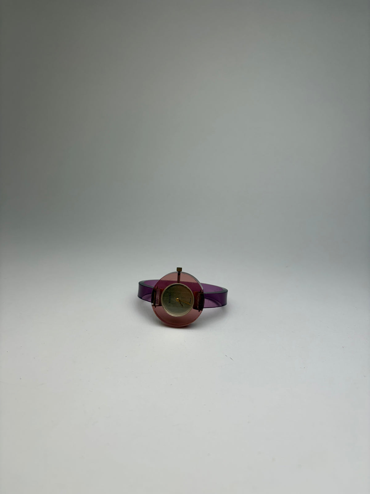 Vintage Gucci Plastic Bangle Watch c. Late 1970s Pink Purple