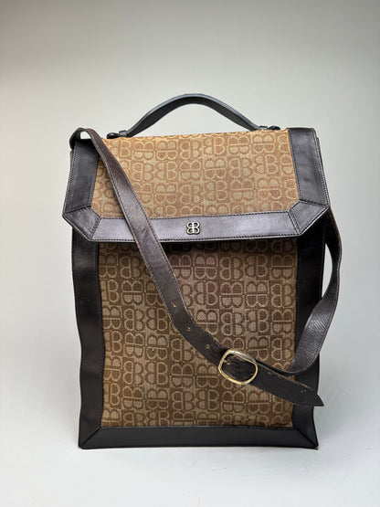 Vintage Balenciaga BB Monogram Canvas Tote Tan Brown