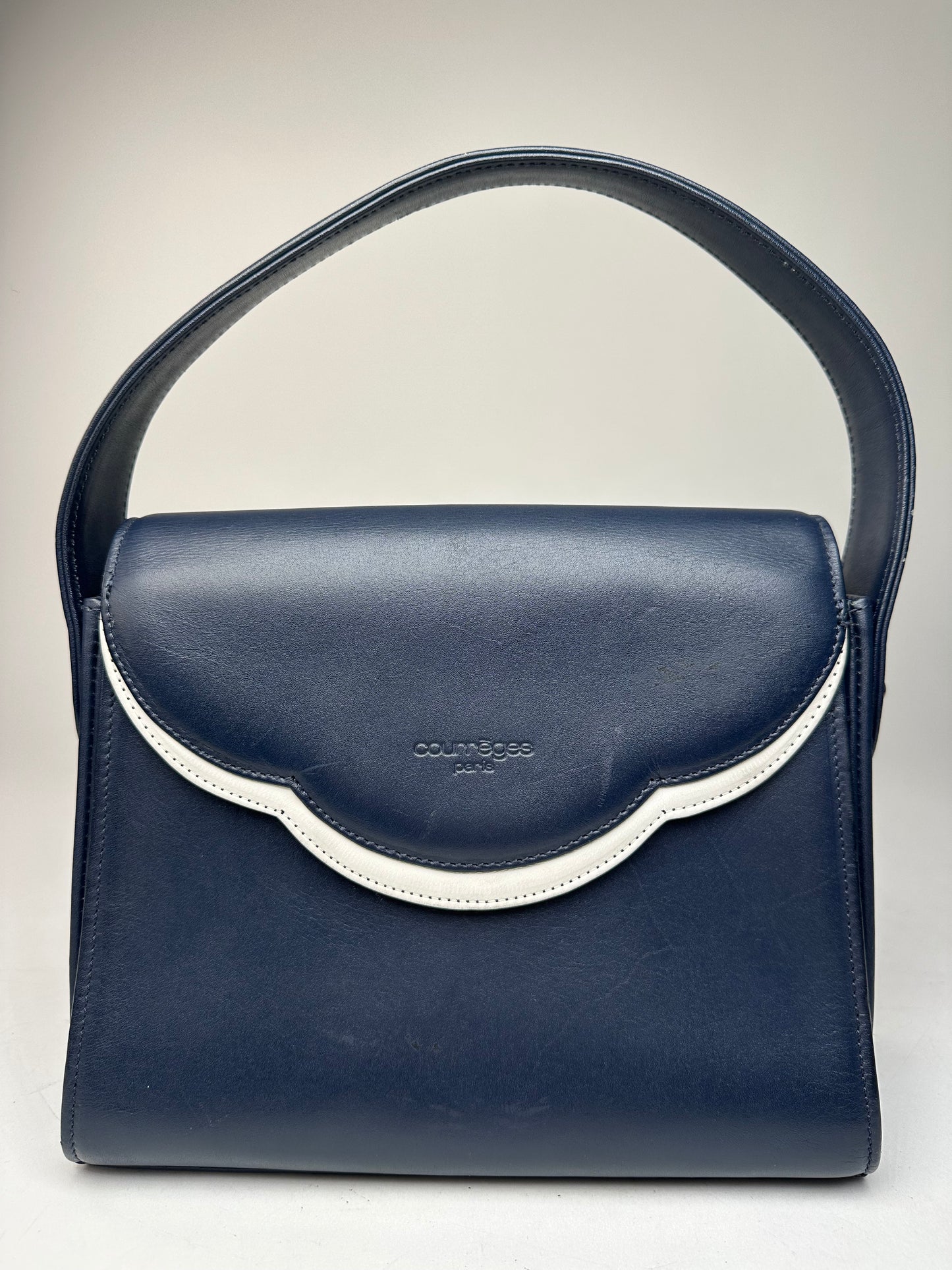 Vintage Courreges Paris Leather Handbag Navy