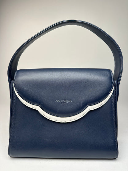Vintage Courreges Paris Leather Handbag Navy