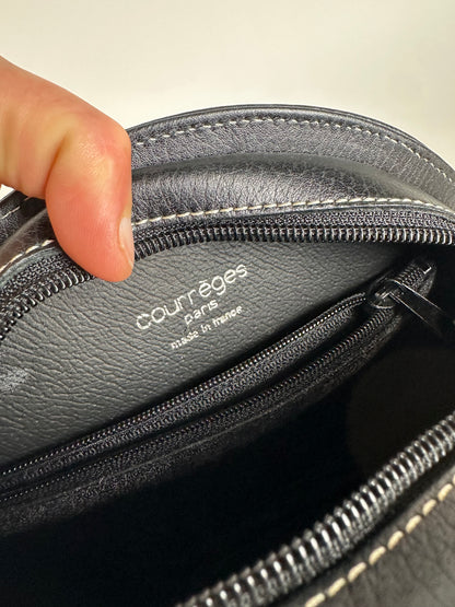 Vintage Courrèges Round Leather Crossbody Bag Black Brown