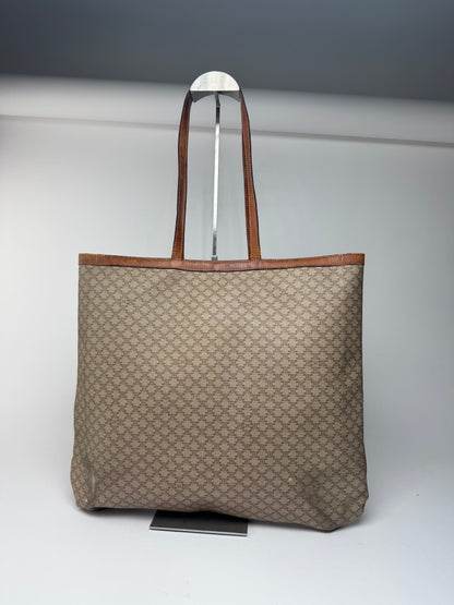 Grand sac vintage en cuir monogramme Céline Triomphe beige marron