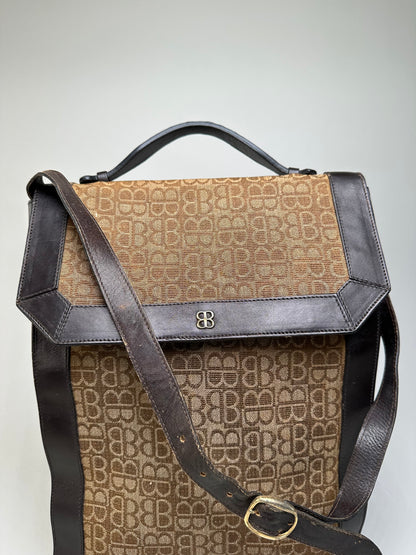 Vintage Balenciaga BB Monogram Canvas Tote Tan Brown