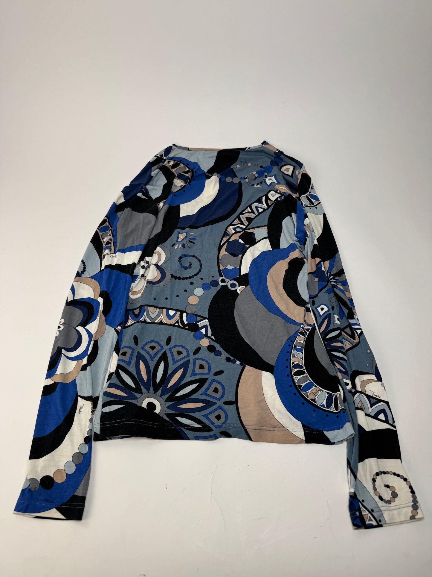 Vintage Emilio Pucci Abstract V Neck Viscose Sweater Blue 38/M