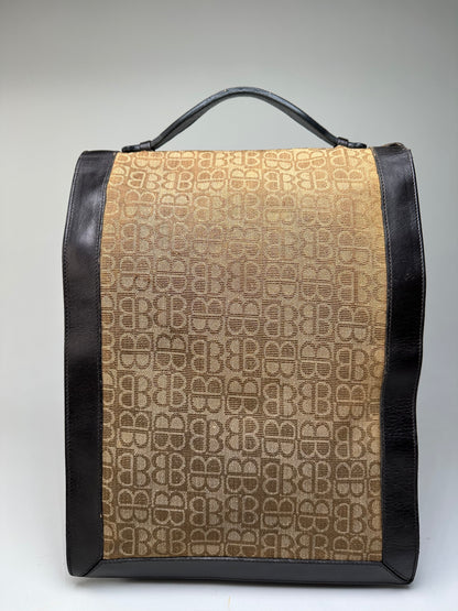 Vintage Balenciaga BB Monogram Canvas Tote Tan Brown