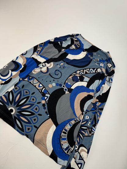 Vintage Emilio Pucci Abstract V Neck Viscose Sweater Blue 38/M