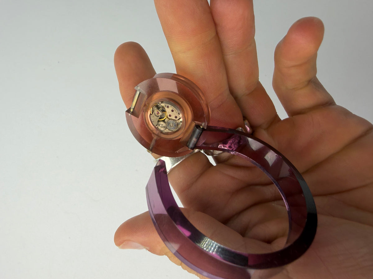 Vintage Gucci Plastic Bangle Watch c. Late 1970s Pink Purple
