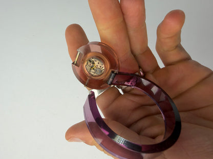 Vintage Gucci Plastic Bangle Watch c. Late 1970s Pink Purple