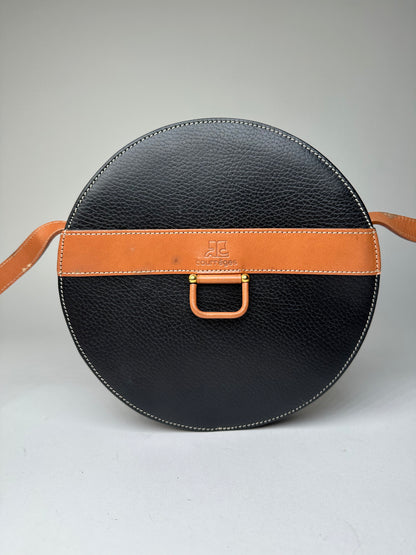 Vintage Courrèges Round Leather Crossbody Bag Black Brown