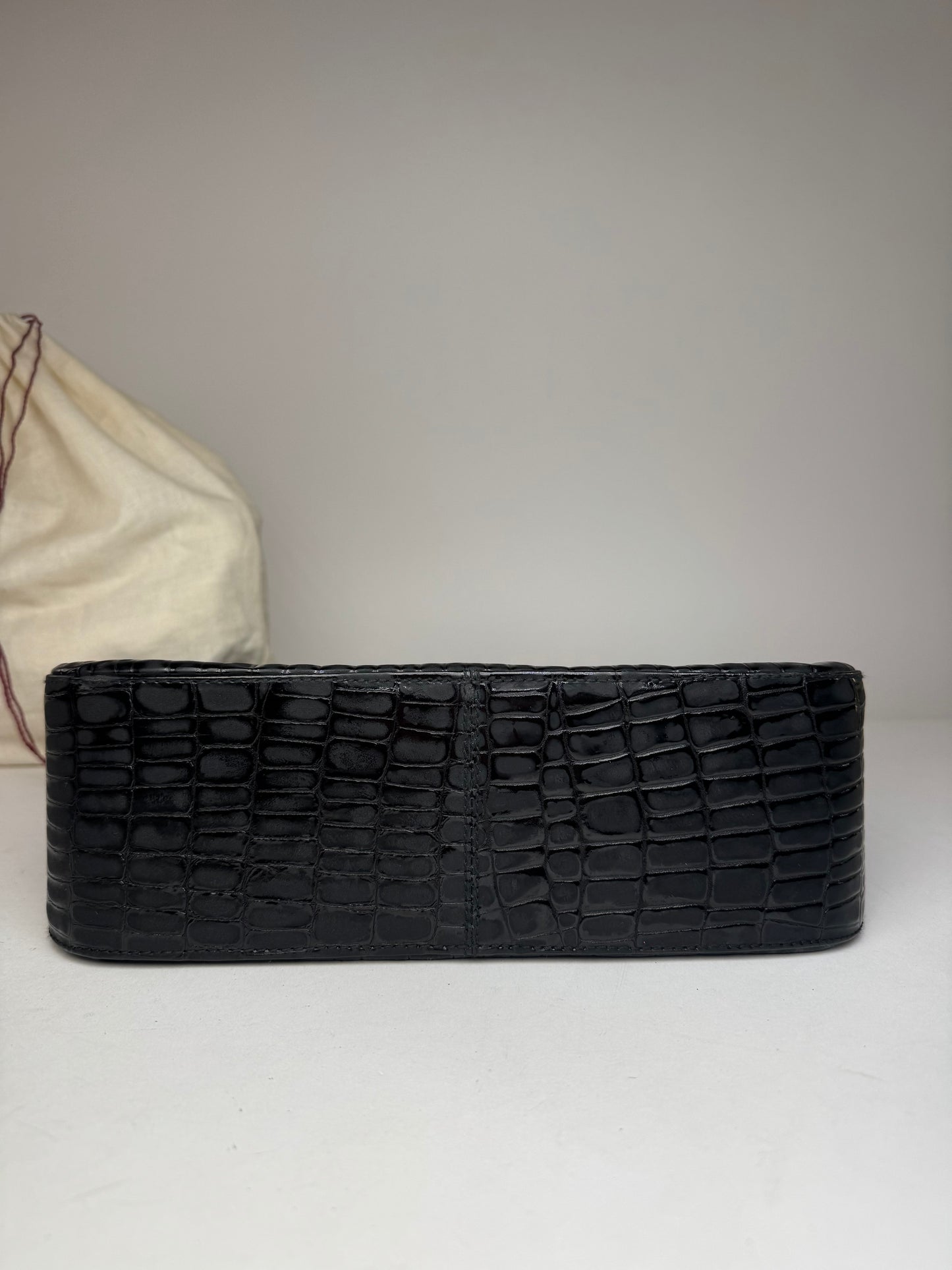 Vintage Salvatore Ferragamo Crocodile Emblossed Leather Bag Black