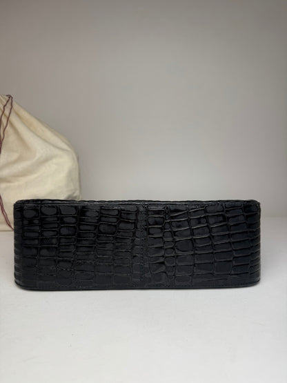 Vintage Salvatore Ferragamo Crocodile Emblossed Leather Bag Black