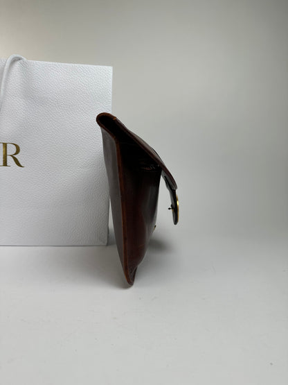 Vintage Dior Grained Leather Flap Clutch Late 1970s Brown