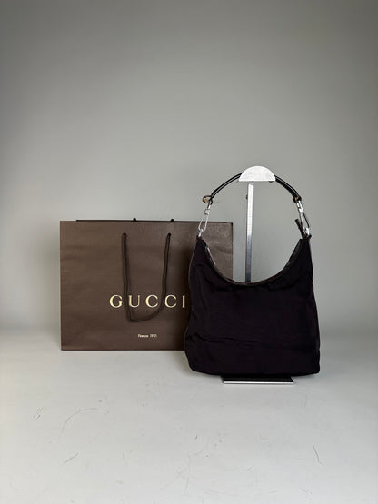 Vintage Gucci Fabric Shoulder Bag Black Silver