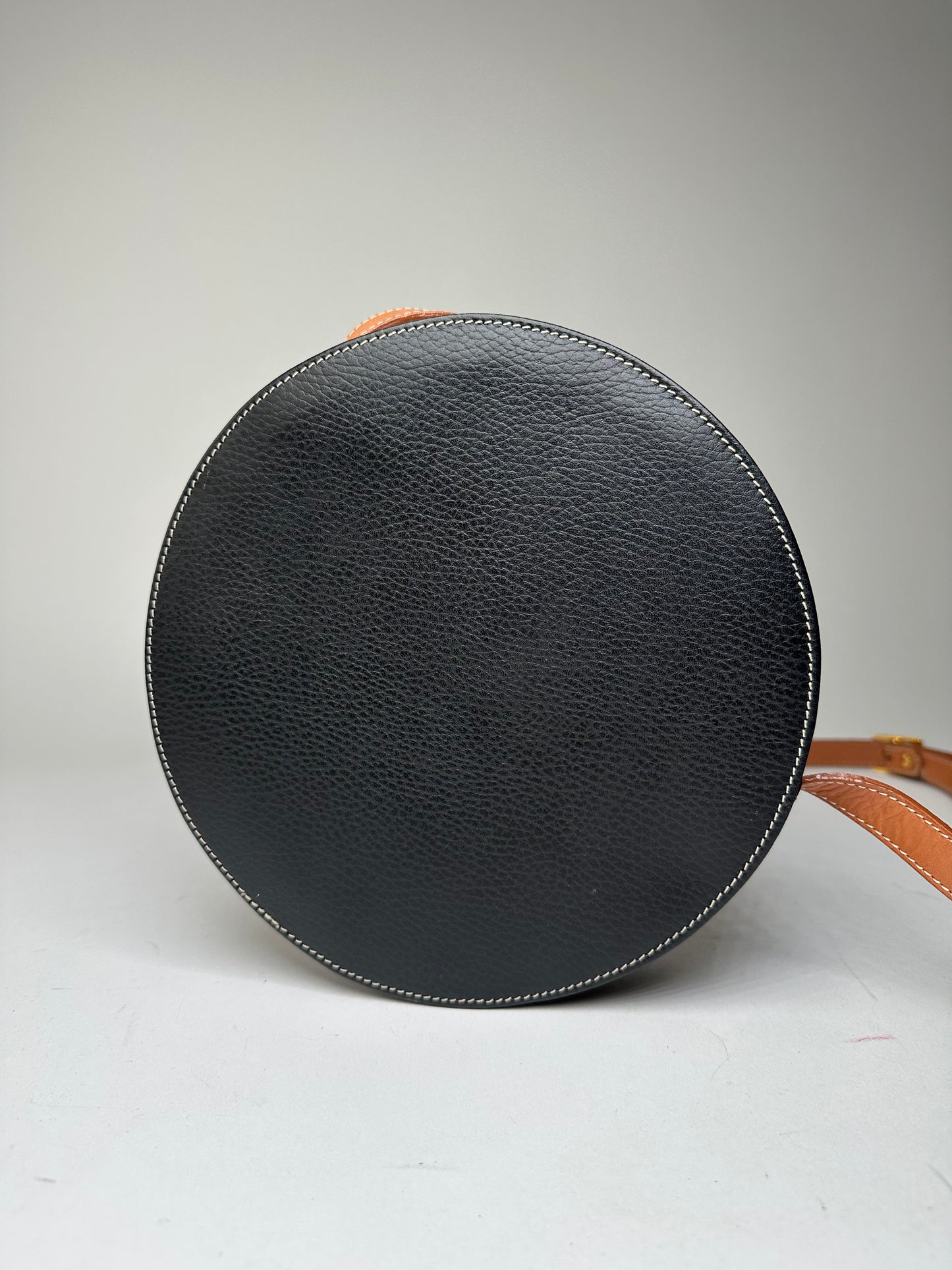 Vintage Courrèges Round Leather Crossbody Bag Black Brown