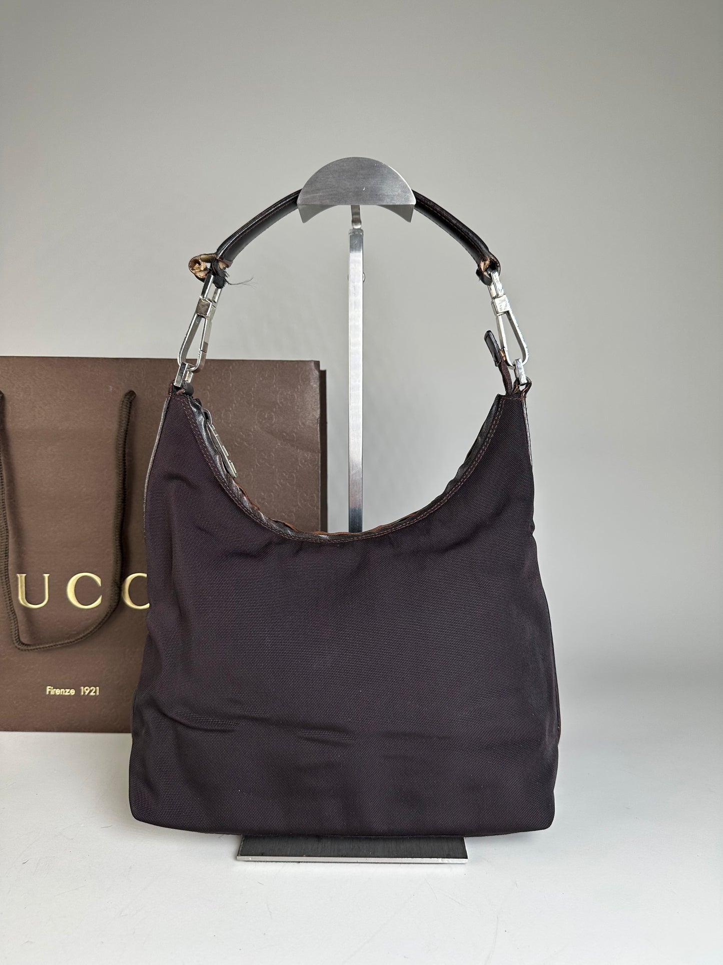 Vintage Gucci Fabric Shoulder Bag Black Silver