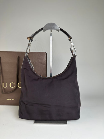Vintage Gucci Fabric Shoulder Bag Black Silver