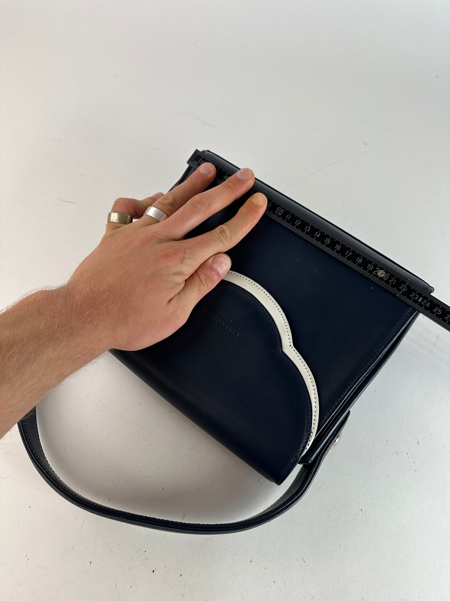 Vintage Courreges Paris Leather Handbag Navy