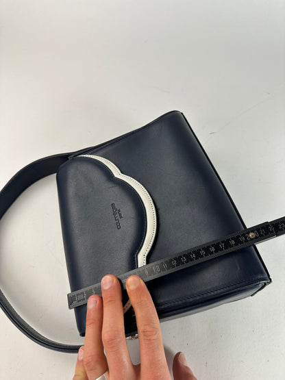 Vintage Courreges Paris Leather Handbag Navy