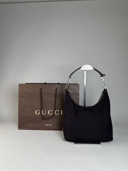 Vintage Gucci Fabric Shoulder Bag Black Silver