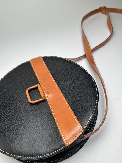 Vintage Courrèges Round Leather Crossbody Bag Black Brown