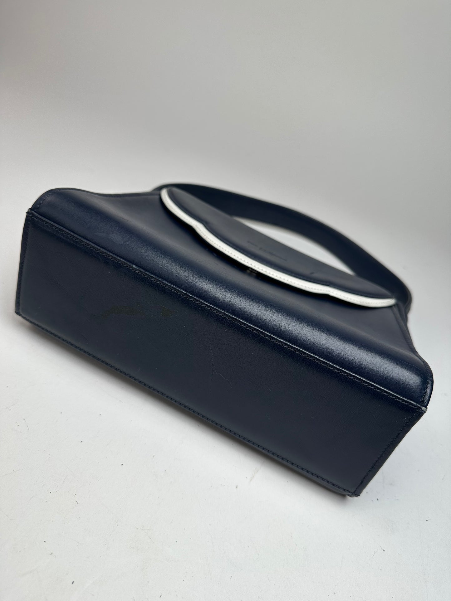 Vintage Courreges Paris Leather Handbag Navy